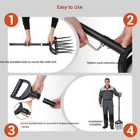 Fourche de jardin manuelle à dents larges et détachables, outil jardinage (1/5)