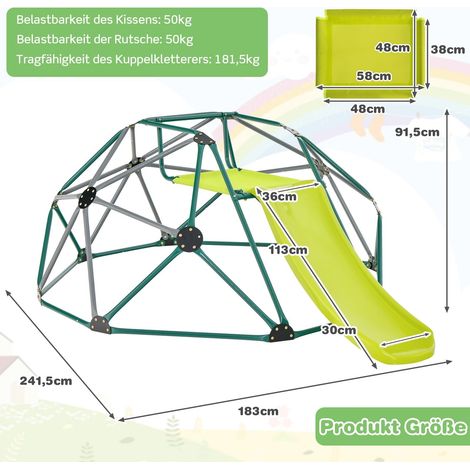 Cupola da arrampicata per bambini con scivolo, piattaforma in tessuto, capacità 180 kg