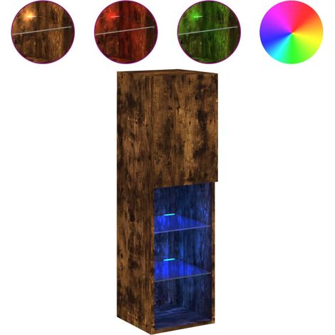 vidaXL Mueble para TV con luces LED roble ahumado 30,5x30x102 cm (1/2)
