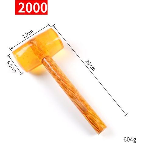 Gummihammer mit transparentem Holzgriff, montierter Klöppel für Bodenfliesen und Möbelverlegung, Typ 2000, 6,5 cm