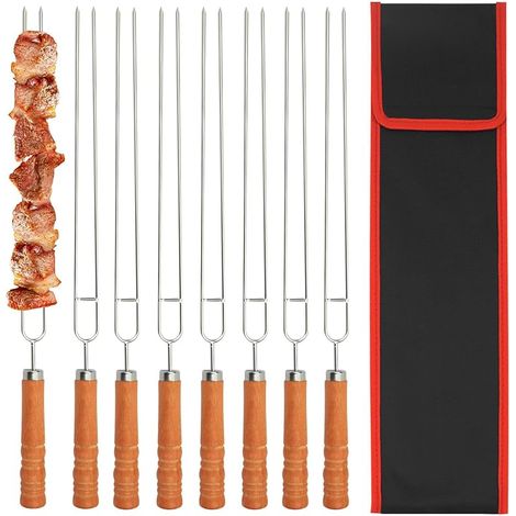 Lot de 8 Brochettes pour Barbecue, Double Pique a Brochette pour Barbecue, 41.8cm Brochettes à Viande Acier Inoxydable pour Barbecue Brochette, Réutilisable Accessoire Barbecue