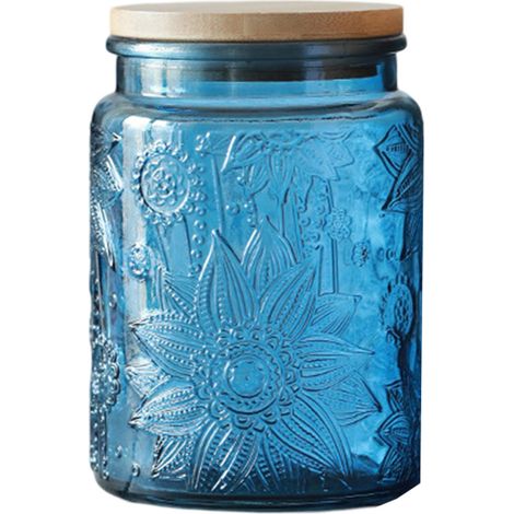 Bocal en verre, bonbonnière avec couvercle, bocal Mason coloré vintage pour la cuisine, bocal décoratif pour café, thé, bonbons et biscuits, joli bocal (1/5)