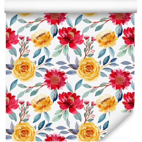 Papier peint fleuri blanc, gris clair et crème pour salon et chambre 50x1000 cm (1/5)