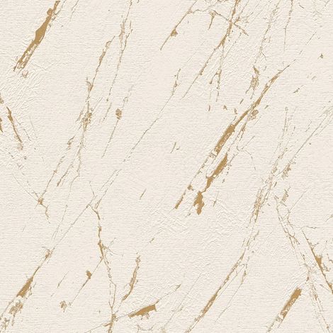 Stein Kacheln Tapete Profhome 393364 Vliestapete strukturiert in Marmoroptik und metallischen Akzenten beige gold 5,33 m2