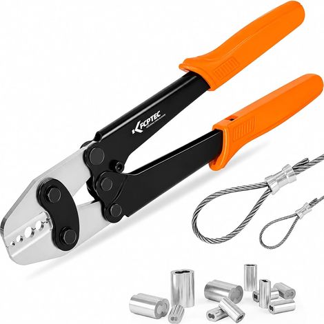 Pince à Sertir pour Câble Acier, 1,58–5 mm Pour manchons aluminium et boucles, manches longs, câble métallique et garde-corps (1/5)