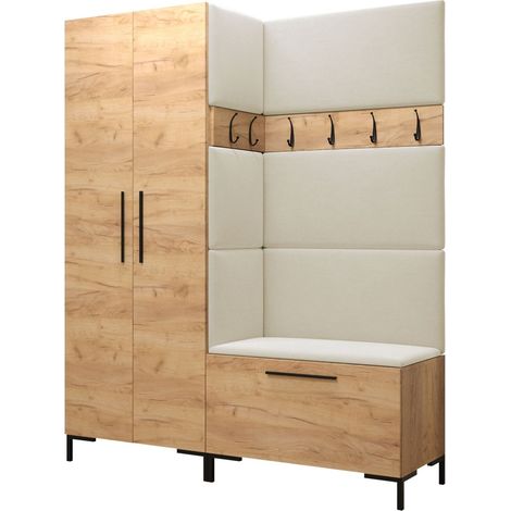 Meuble d'entrée Nomal I, Polo 872, 196x158x44cm, Stratifié, Tissu, Murale, À poser