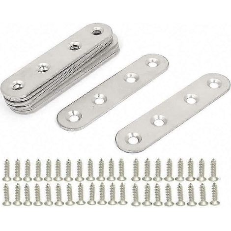 Équerres plates en acier inoxydable, 10 pièces, pattes de fixation métalliques, équerres de fixation plates et droites, plaques métalliques, équerres d'angle plates, avec 40 vis, pour réparation (1/5)
