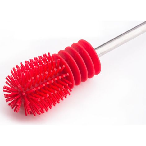 Silicone bottle brush with long handle, red (1/5)