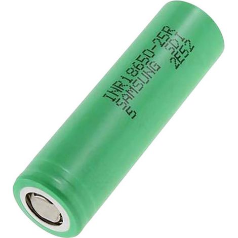 Samsung – Pile rechargeable 18650 INR1865025R – Li-Ion 2500 mAh – Résistante aux courants élevés jusqu'à 75 °C – Compatible appareils 18650