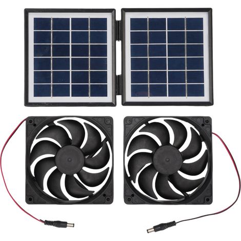 Rainproof solar exhaust fan kit 2 x 5W with 10W foldable panel for outdoor caravan, pet house, laundry room, black. (1/5)