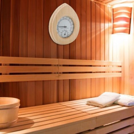 Thermomètre Hygromètre en Bois 2 en 1 Forme Goutte pour Sauna et Hammam
