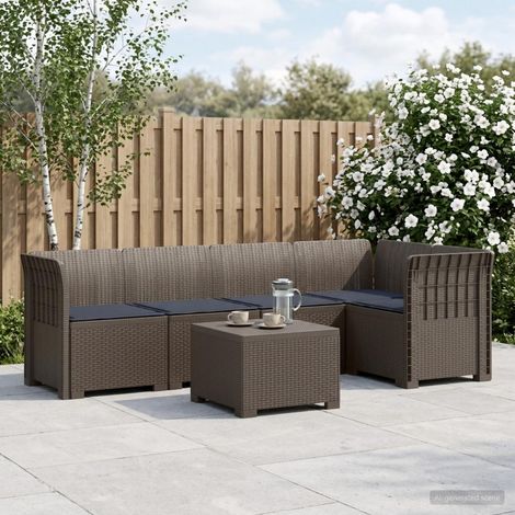 Canapé de Jardin Modulable 5 Places avec Coussins et Meuble d'Appoint Aspect Rotin PP Gris Clair - PANGIVO (1/5)