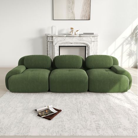 Canapé d’angle modulaire en tissu côtelé vert, sans montage, structure sans cadre (1/5)