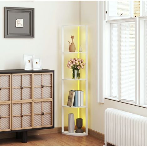 Lampada da terra LED RGB 42x29,5x163 cm in MDF bianco con ripiano FLORAGRACE (1/5)