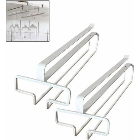 Porte-verre vin suspendu jusqu 4 verres 2 pices blanc (1/4)