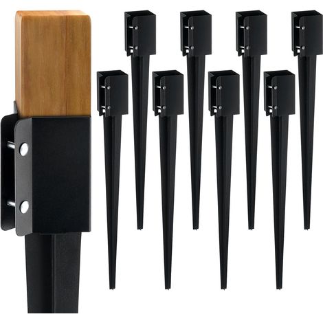 Piquet de clôture à enfoncer, lot de 8, 36 x 4 x 4 cm (diamètre intérieur 3,5 x 3,5 cm), acier noir époxy, pour boîte aux lettres, terrasse, jardin et rambarde (1/5)
