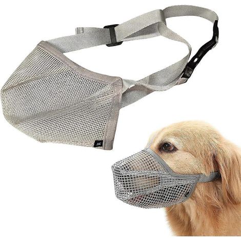 Muselière souple pour chien de grande taille, anti-morsure, anti-aboiement et anti-mâchouillage, en maille aérée respirante avec boucle ajustable pour boire (grande taille), grise, grande taille