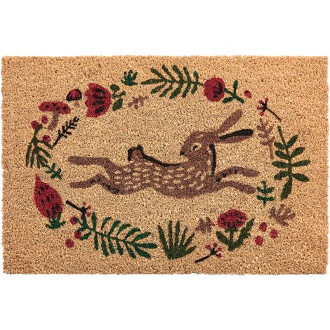 Felpudo de fibra de coco antideslizante 40 x 60 cm con base de PVC motivo animal ciervo natural Angono (1/5)