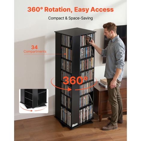 Bibliothèque Multimédia Rotative, Meuble de Rangement pour CD DVD, Étagère Range BD Livres Dsiques Vinyles Cartouches de Jeu Collec… (1/5)