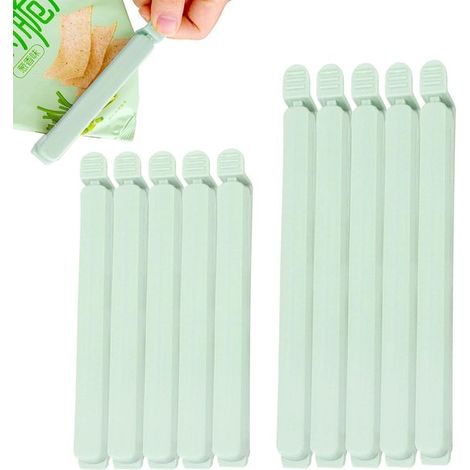 Lot de 10 clips de fermeture pour sacs - 15 cm x 12 cm - pour sacs de congélation, snacks, noix, café (vert) (1/5)
