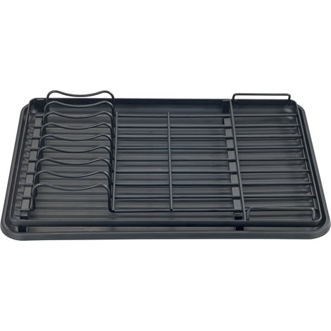 Égouttoir à vaisselle avec porte-bouteilles Amy WENKO, Séchoir à assiettes et égouttoir à bouteilles, Métal poudré et plastique, 42,5x13,5x31,5 cm, Noir (1/5)