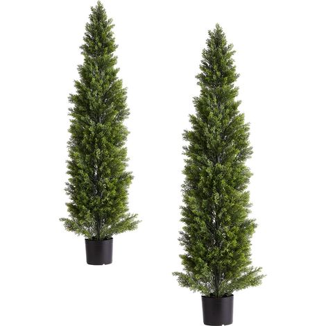 Lot de 2 arbres topiaires artificiels cèdre 1524 mm sapins synthétiques aspect réel porche terrasse jardin balcon (1/5)