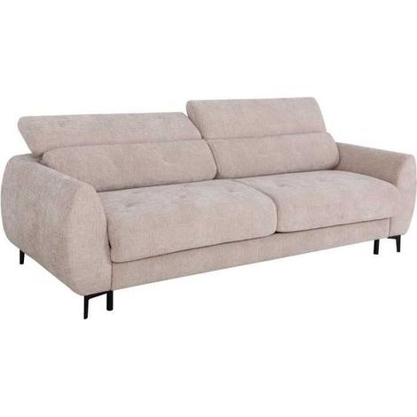 Canapé convertible express - 2 / 3 places - SAFIA - Tissu gauffré - Beige - Matelas 15 cm - 206 x 105 x 76/94 cm - DUNLOPILLO (1/5)
