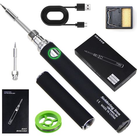 Fer à souder USB 5V portable avec batterie externe rechargeable, réparation de codes chauds et autocollants en plastique (couvercle noir pour fer à souder USB) (1/5)