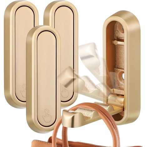 Goldene Haken für Kleidung, faltbar, 90-Grad-Wandmontage, unsichtbarer Haken, selbstklebende oder perforierte Befestigung, Tragkraft 5 kg, für Kleiderschrank, Badezimmer, Küche, Wohnzimmer