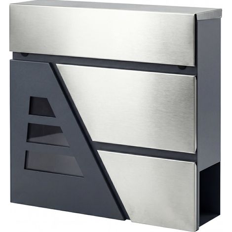 Boîte aux lettres murale extérieure en métal gris foncé, compartiment journal, fenêtre géométrique, serrure 2 clés et fixation murale sécurisée - CHICFURN (1/5)