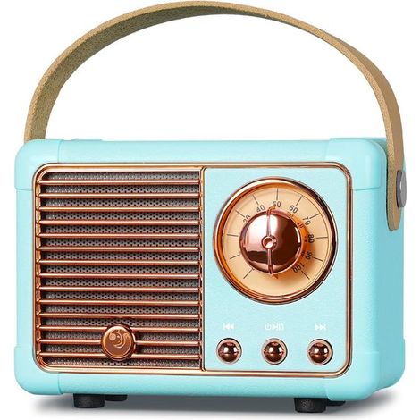 Altavoz Bluetooth portátil retro,radio FM con potente altavoz de 3 W,altavoz de bolsillo vintage con soporte para USB/tarjeta TF/AUX (azul) (1/5)