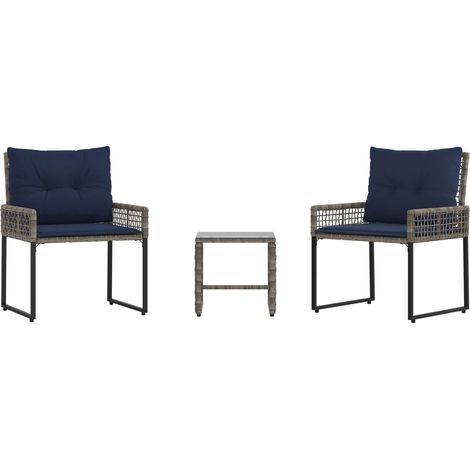 Set di Mobili da Esterno con cuscino 3 pcs Grigio e Blu Navy vidaXL