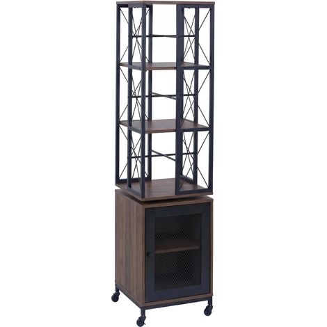 Librería giratoria de estilo industrial con puerta giratoria 360° sobre ruedas 162x40x42 cm fabricada en metal y MDF marrón oscuro 040008776 (1/5)