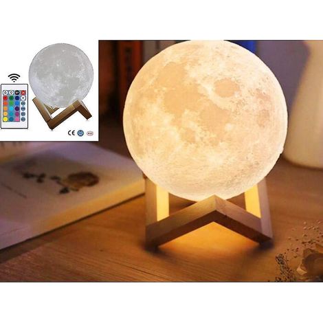 Lampe Lune 3D 2024, télécommande ajustable, 16 couleurs, 15 cm / 5,9 pouces, motif lune imprimé (1/4)
