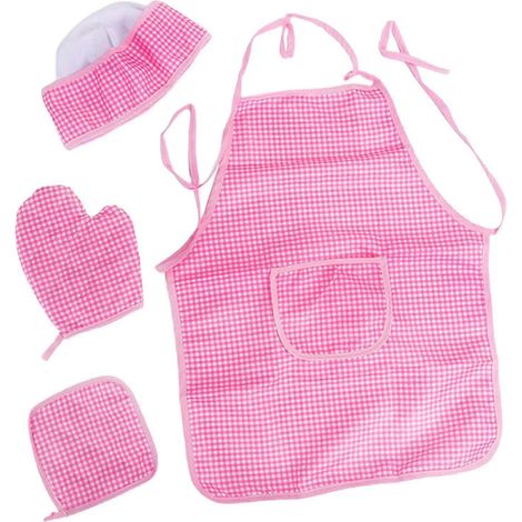 Ensemble tablier et toque de chef pour enfants, manique, dessous de plat, costume de chef pour enfants, kit de pâtisserie pour spectacles-Pink (1/5)