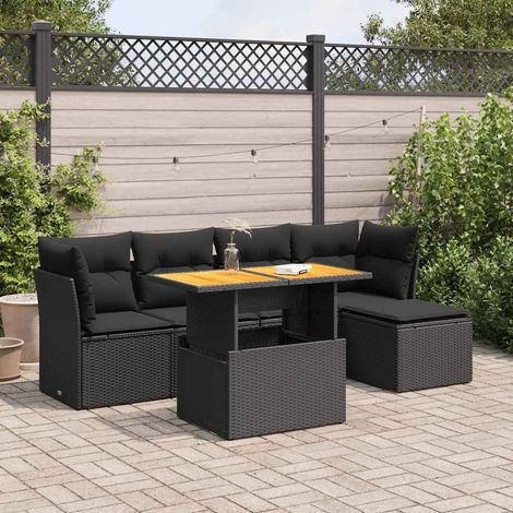 vidaXL 6-tlg. Garten-Sofagarnitur mit Kissen Schwarz Poly Rattan (1/5)