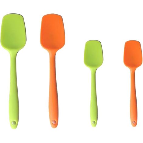 4 PCS Cuillère en Silicone, Résistant à la Chaleur, Spatules Silicone pour la Cuisson, le Grattage et le Mélange, en Forme de Pelle, Grande et Petite (GN+OR) (1/5)