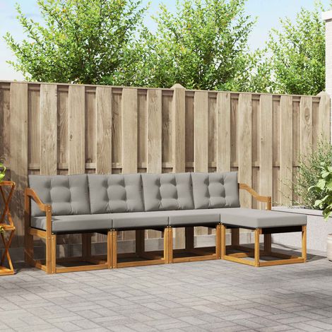 Outdoor-Sofagarnitur mit Kissen 5 pcs Natürlich und Hellgrau (1/5)