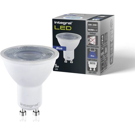 Integral Ampoule LED couleur BLEU GU10 x4-5W (équivalent 50W), angle de rayonnement 40° - Pour les étalages, les restaurants, les hôtels, les jardins, la décoration et l'éclairage d'ambiance. (1/5)