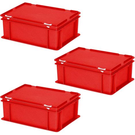 BRB 3 boîtes européennes avec couvercle, L x l x H : 400 x 300 x 180 mm, capacité : 16 l, poids : 1,60 kg, rouge