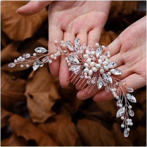 Peigne à cheveux de mariée en perles de cristal, élégant et pliable, accessoires pour cheveux de mariage, or rose Étiquette (1/3)