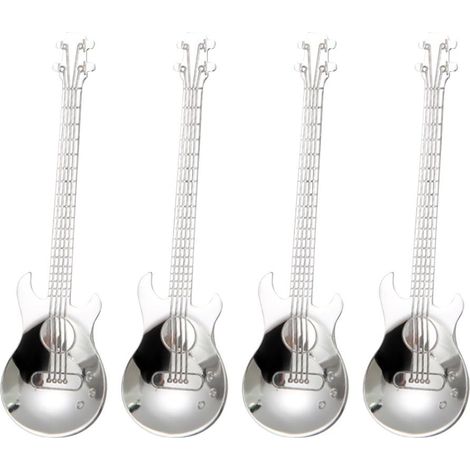 4 Cuillères à Café en Forme de Guitare en Acier Inoxydable, Ustensiles de Cuisine pour Mélanger Milkshake Thé Dessert Boisson (1/5)
