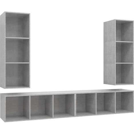 Lot de 4 meubles TV muraux pratiques rangement 37 x 37 x 107 cm en bois d'ingénierie gris béton (1/3)