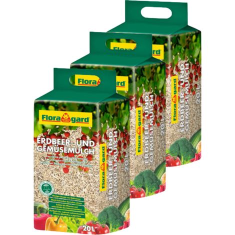 Floragard Erdbeermulch, Gemüsemulch, beugt Schneckenbefall vor, Abdeckmaterial, Kleintiereinstreu aus Miscanthus 3 x 20L (1/4)