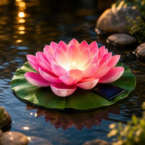 Schwimmende Lotus-Solarleuchte mit Rosenmotiv, wasserdichtes EVA-Material, für Garten, Teich, Pool, Außenbeleuchtung, 1 Stück (1/4)