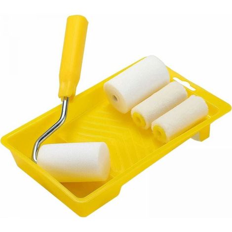 Mini Paint Roller Kit - 2 Inch Foam Roller Cover - Metal Frame - Plastic Tray - Wool Brush - For Trim Door Edging Radiator Furniture - Pack Of 6