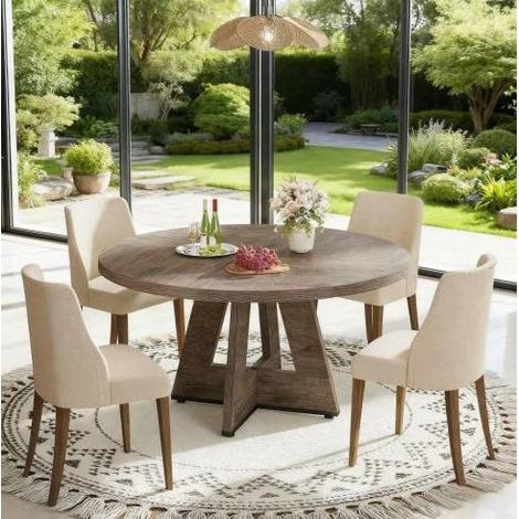 Table à manger ronde en bois d’ingénierie gris, Ø120x75 cm, 4 personnes (1/5)