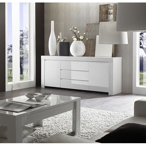 Aparador 2 puertas y 3 cajones LAZARRO blanco lacado 190 x 82 cm