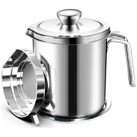 Oil Pot de graisse pour bidon de stockage en acier inoxydable avec bidon de 2 litres en Couvercle anti-poussière pour tamis à mailles fines Plaque antidérapante stockage d'huile de friture, avec carac (1/5)