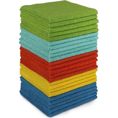 Lot de 24 Chiffon Microfibre, 30x30cm, Absorbant, Non Pelucheux, Pour Maison, Cuisine, Voiture